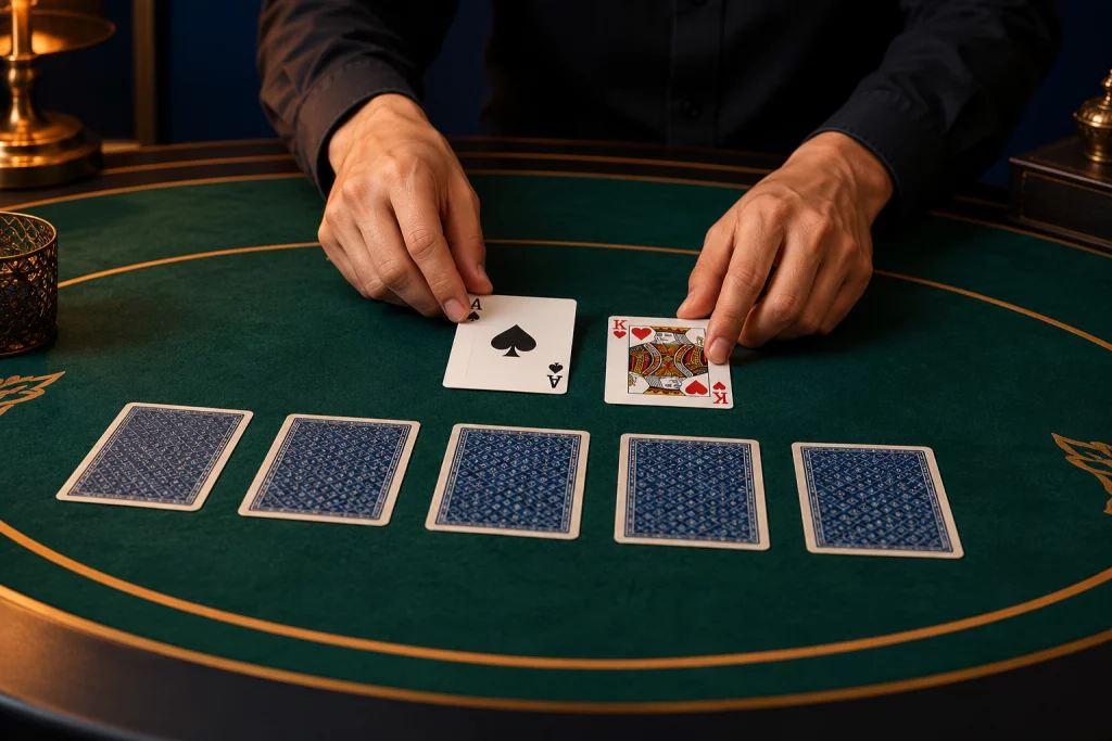 Editorial card-table illustration for the Maneki rules guide